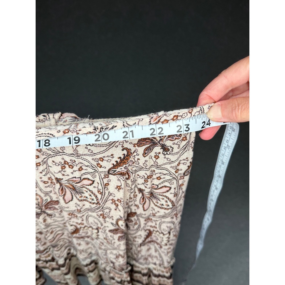 🍁American Eagle Boho Floral Off Shoulder Bell Sleeve Blouse Tan Brown Small - Picture 9 of 9